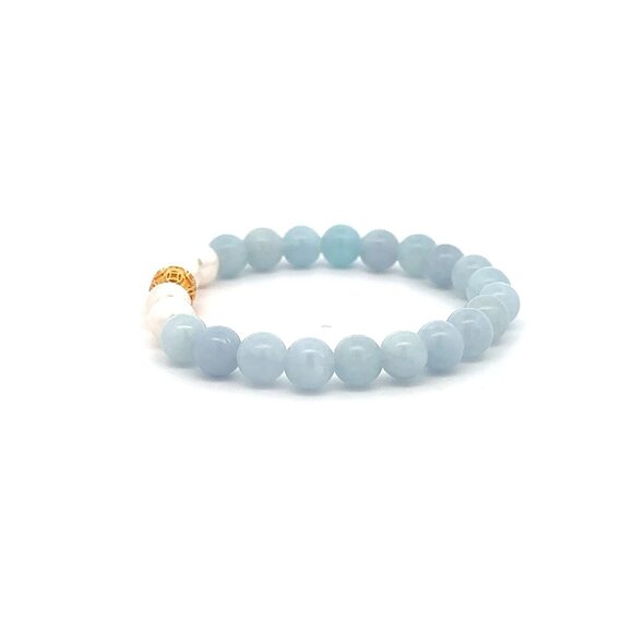 18K Gold Money Coin Ball Gemstones Birthstones Pearl Aquamarine 5-6mm - Picture 3 of 7